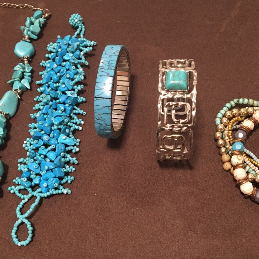 Lot x 10 Turquoise Bracelets Vintage Retro Unisex Jewelry Womens Mens Assortment